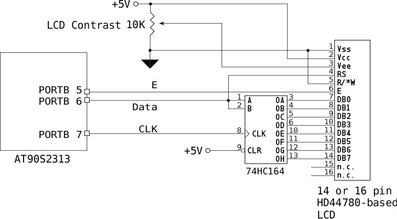 AVR to LCD 3 line circuit diagram